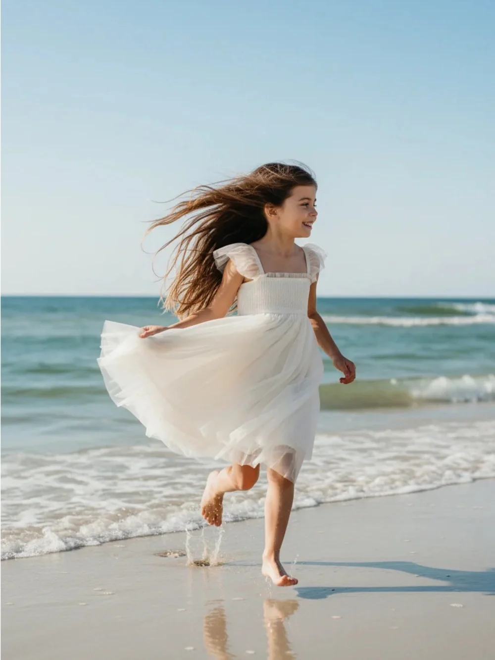 Indie Blue Juliet Dress 5T Antique Ivory Tulle Flutter Sleeve Flower Girl Dress